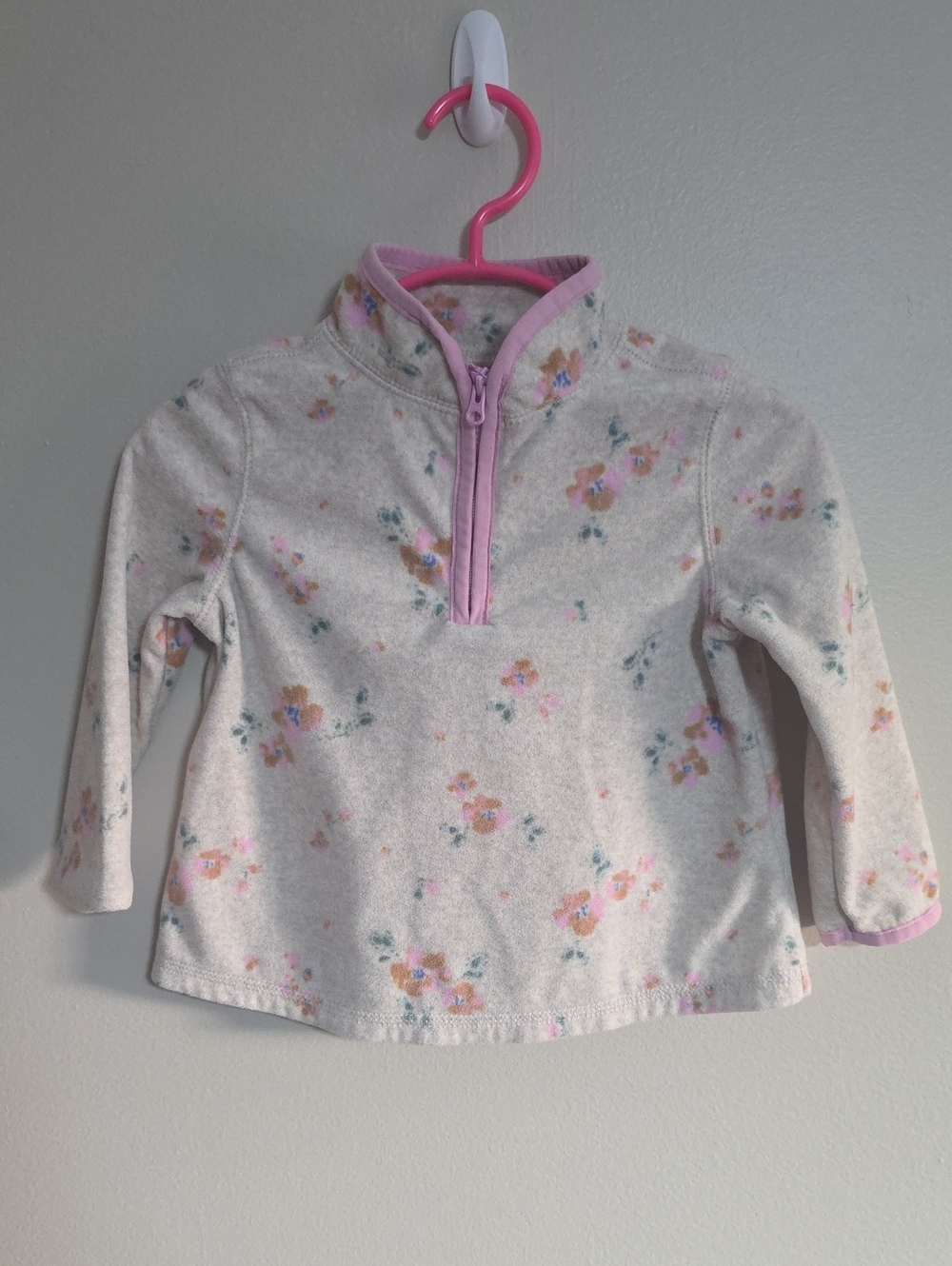 OshKosh B'gosh Cream Floral Half-Zip Pullover with Pink Trim